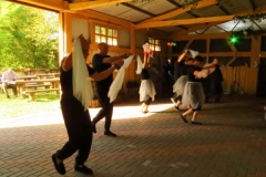 Grupa osób tańczy na parkiecie-układ taneczny